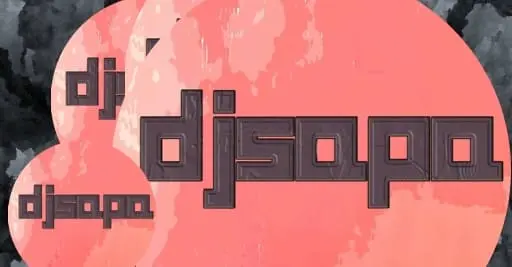 A round pink logo with the words ‘djspapa’ in grey text on front. Multiplied into a collage several times with a gray background d