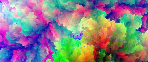 Cloud like art - The colors are of purple, pink, yellow, orange, green, blue, teal, lavender, blood red, forest green. 